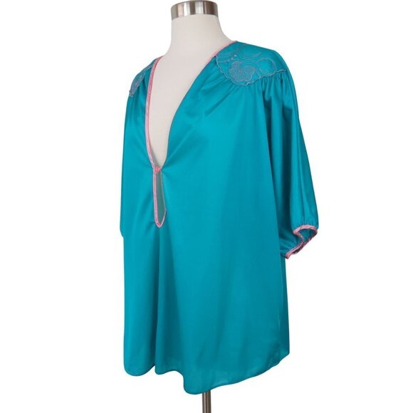 Vintage UNDERCOVER WEAR 80s Women's Teal Pink Two Piece Pajama Set L Pants Top - Picture 5 of 12